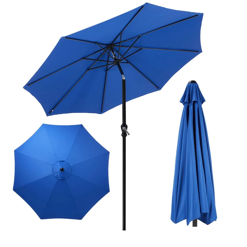 NEWBULIG ZYS-LS 9FT Outdoor Pation Umbrella with Push Button Tilt and Crank UV Protection Waterproof for Garden, Deck, Backyard, Pool,Sandy Shore, Blue
