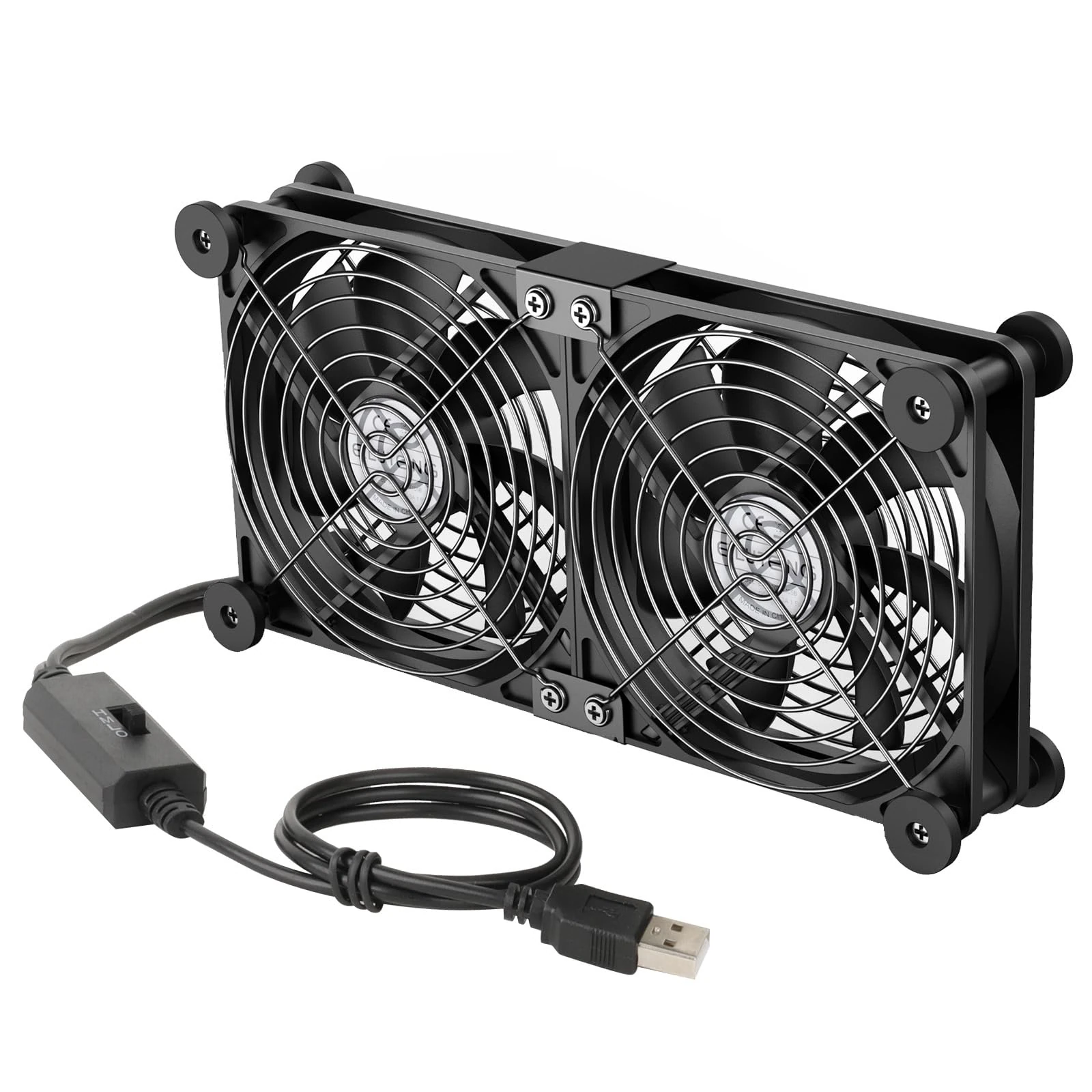 ELUTENG USB Fan 140mm 5V 2 in 1 with 3 Adjustable Speeds, Double USB Computer Fan 140mm PC Fan 14mm with 8 Shock Absorbent Feet for PS5 PS4/Laptop/TV Box/Router