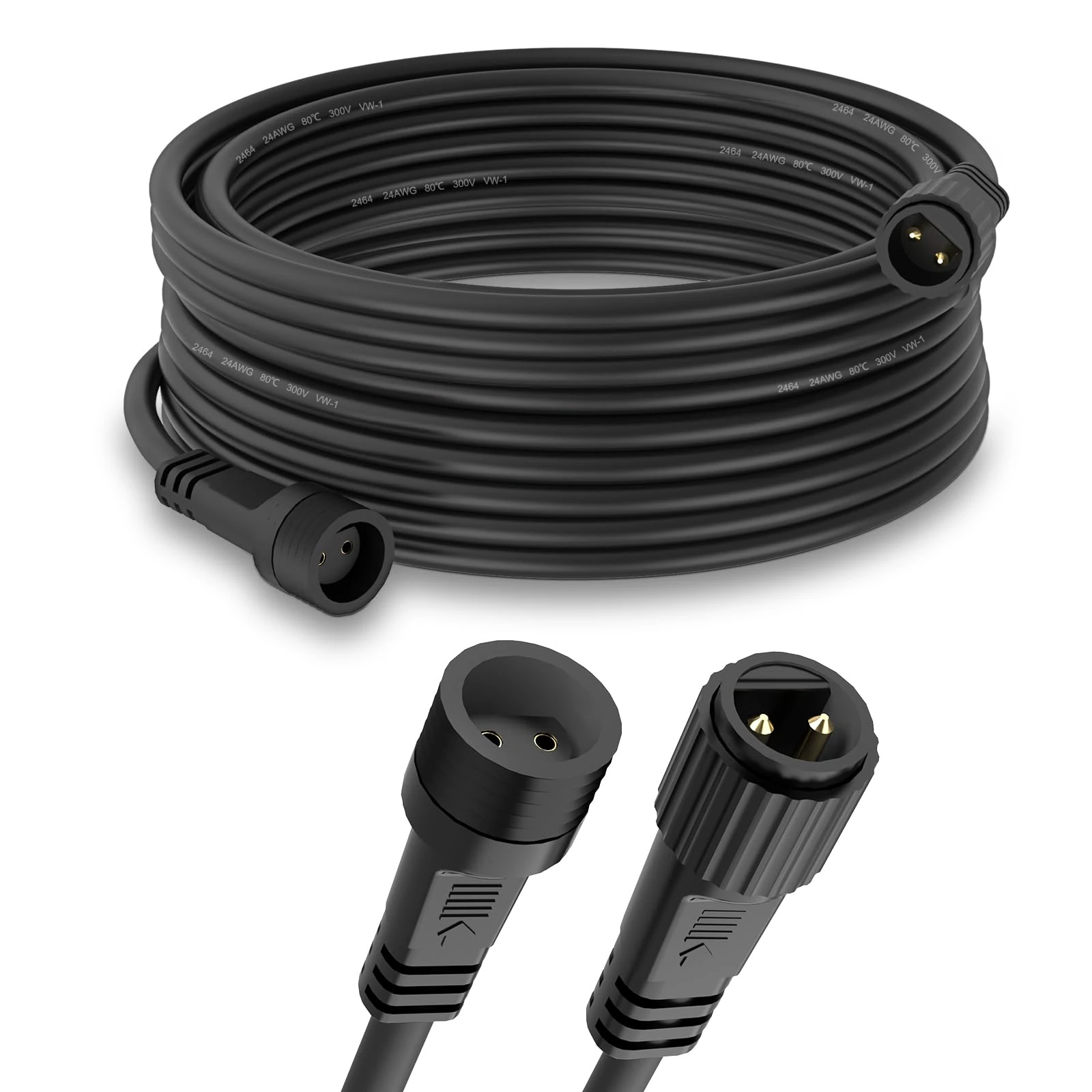 Dalugo 10M/33Ft IP65 Waterproof Outdoor Festoon Lights Extension Lead Wire - 2 Pin Anti-corrosion Black Extension Cable for G40 Globe and Solar String Lights