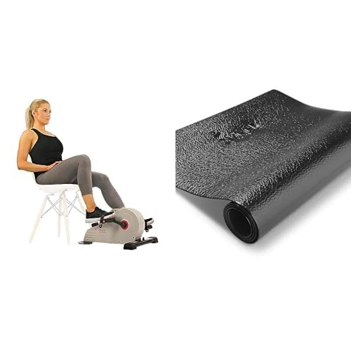Sunny Health and Fitness Magnetic Under Desk Pedal Exerciser, Dual Function Mini Exercise Cycle Bike SF-B0891 and Exercise Equipment Mat, Non-slip Noise Reduction Floor Protector Mat NO. 083