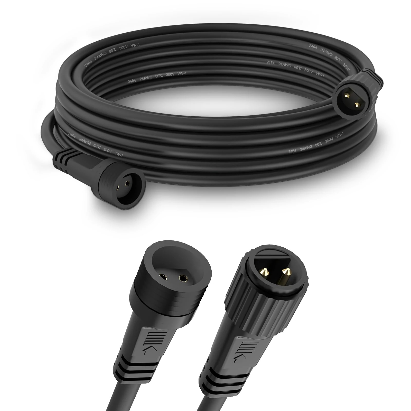 Dalugo 5m/16.4Ft IP65 Waterproof Outdoor Festoon Lights Extension Lead Wire, Black Extension Cable for Solar Fairy & String Lights