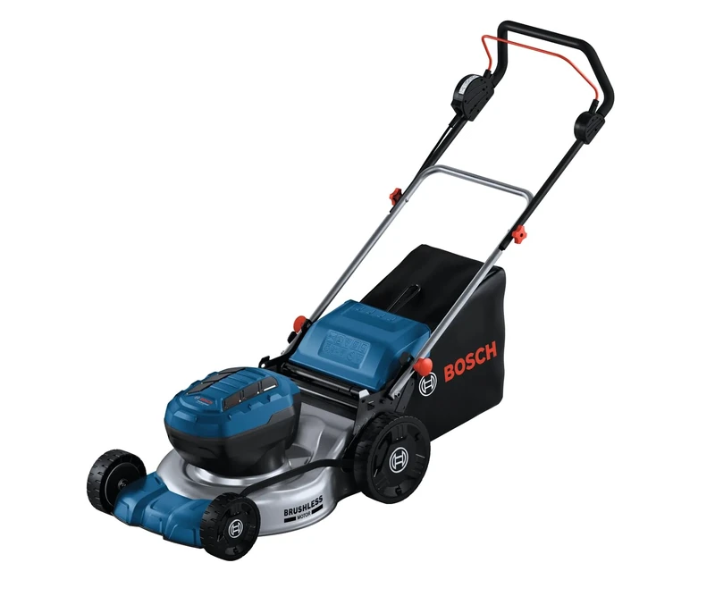 Bosch Professional 18V System Cordless Lawnmower GRA 18V2-46 (Cutting Width: 46 cm, 6-Level Cutting Height Adjustment, 60 Litre Fabric grassbag, incl. 2 x Isolator Key, Mulch Plug)