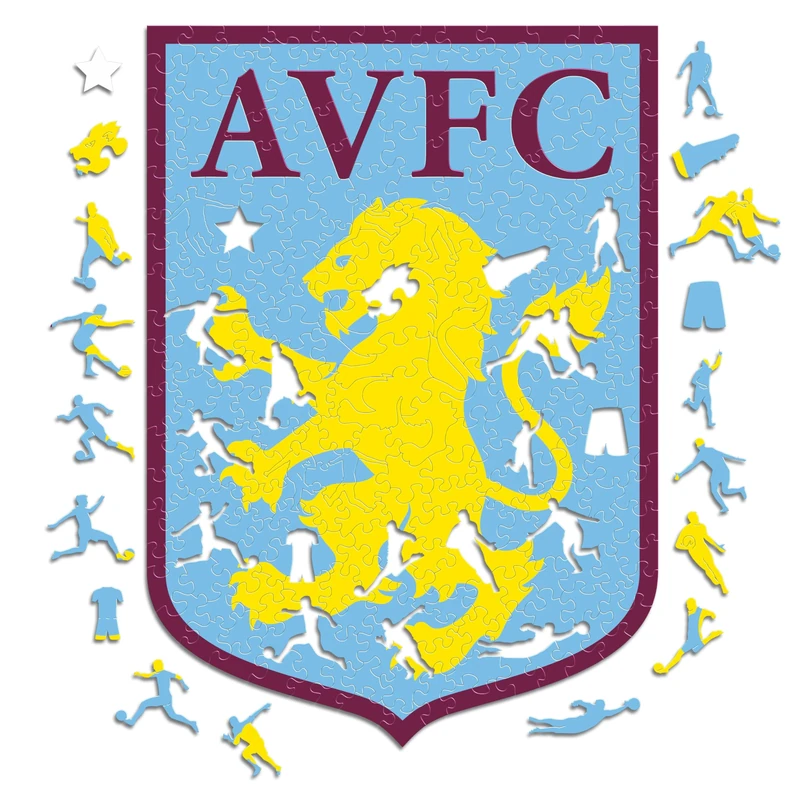 Iconic Puzzles, Aston Villa Crest, 100% eco-sustainable wooden puzzle with official license, size M, 270 pieces