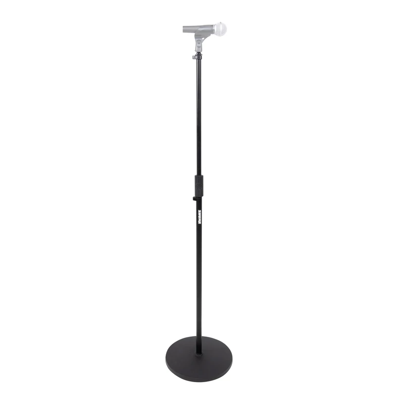 Shure by Gator Round Base Microphone Stand with 12" Base, height adjustable, fits Both US and Euro Mic Clips, black (SH-RBMICSTAND12)