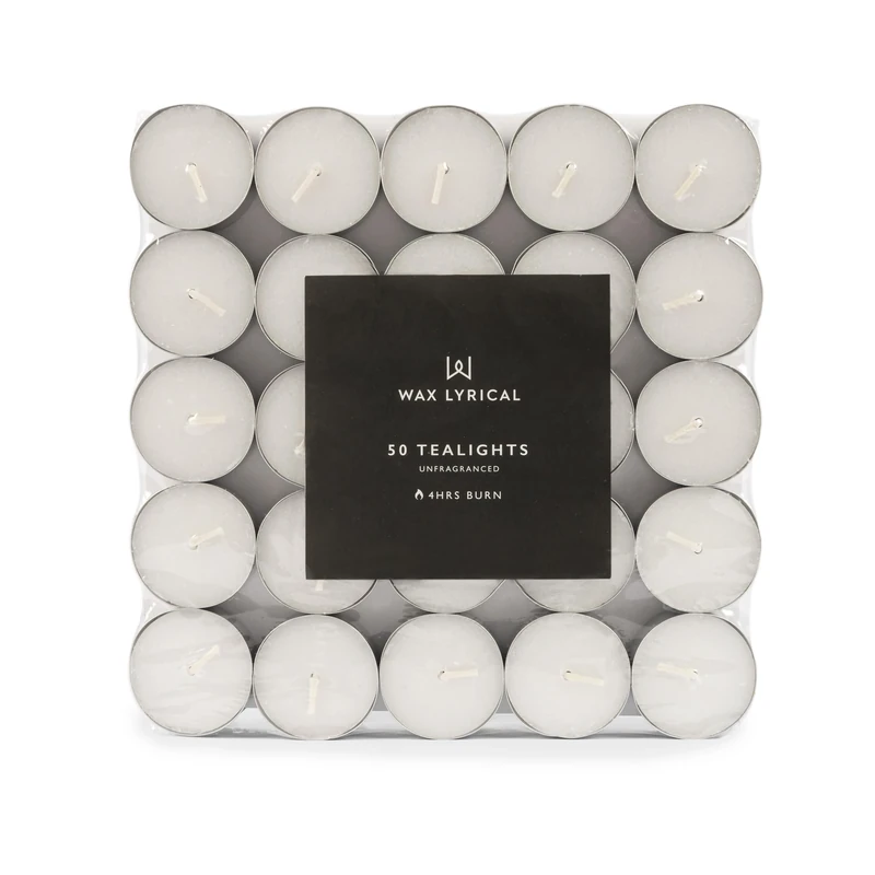 Wax Lyrical Unscented Tealights 50PK, White/Ivory