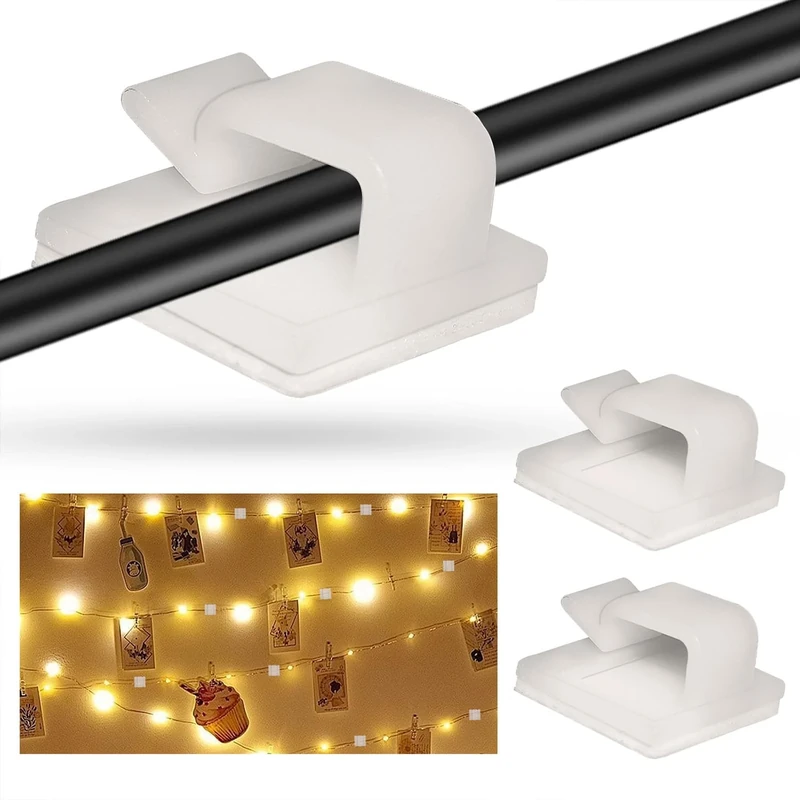 AUMAYCO 100PCS Self-Adhesive Cable Clips with 3M Adhesive Pad for Desktop Organisation Cable Management Cable Clips. Suitable for Fixing Power Cords, Charging Cables, Fairy Lights (White)