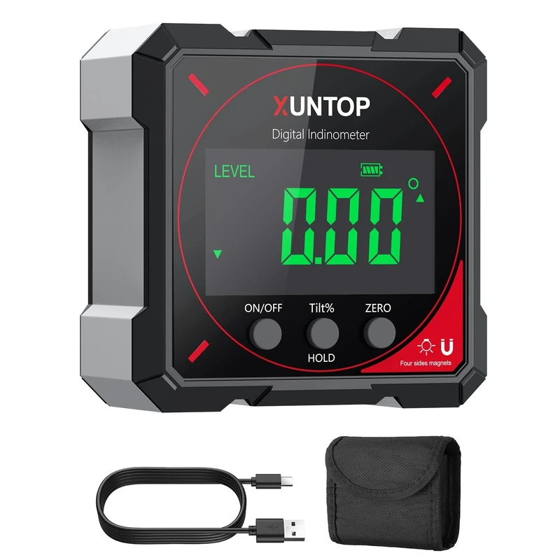 XUNTOP Digital Level Box with LCD Display, Rechargeable and IP54 Waterproof, 4-Side Strong Magnetic Angle Gauge for Woodworking, Construction, Decoration, DIY(No Electronic Laser)