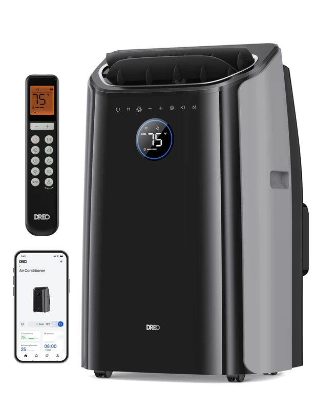Dreo Smart 3-in-1 Portable Air Conditioner, 12000 BTU Drainage-Free Cooling AC Unit, Silent Mobile Air Conditioner for Bedroom, APP/Voice/Remote Control, 24h Timer with Fan &Dehumidifier, Black