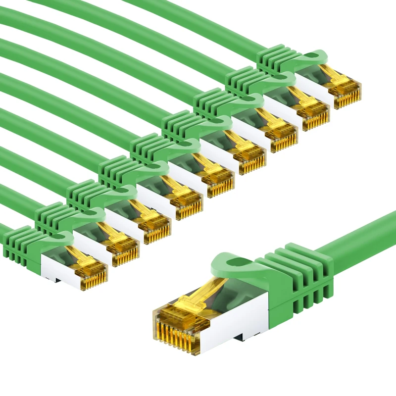 Goobay 66110 CAT7 Network Cable Set of 10/Patch Cable Shielded S/FTP/CU Ethernet Cable, PiMF, LSZH/Cat 7 Cable with 10 Gbits/Green / 10 x 5 m