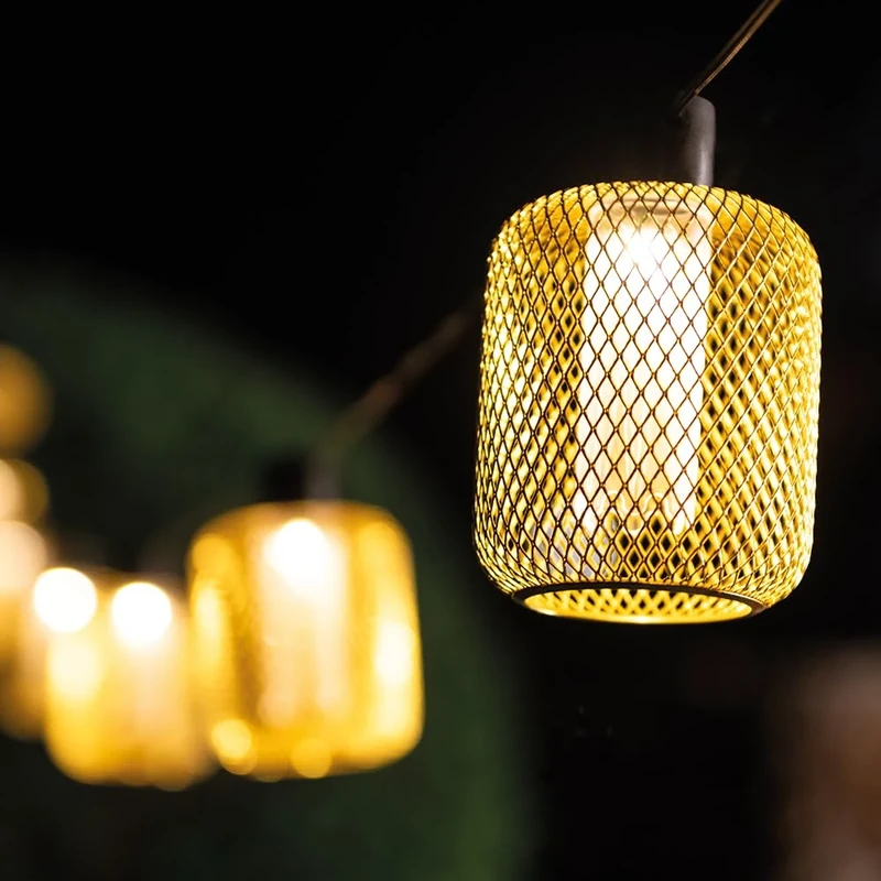 SolarCentre® Dorada Outdoor Solar Powered USB Gold Mesh Festoon Lights - Powered by Leaf