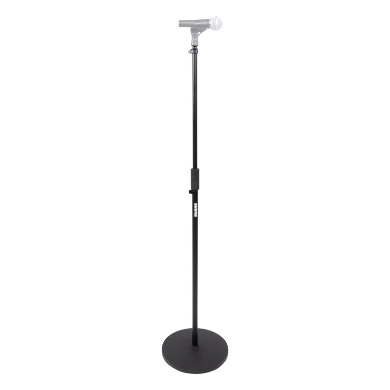 Shure by Gator Round Base Microphone Stand with 10" Base, height adjustable, fits Both US and Euro Mic Clips, black (SH-RBMICSTAND10)
