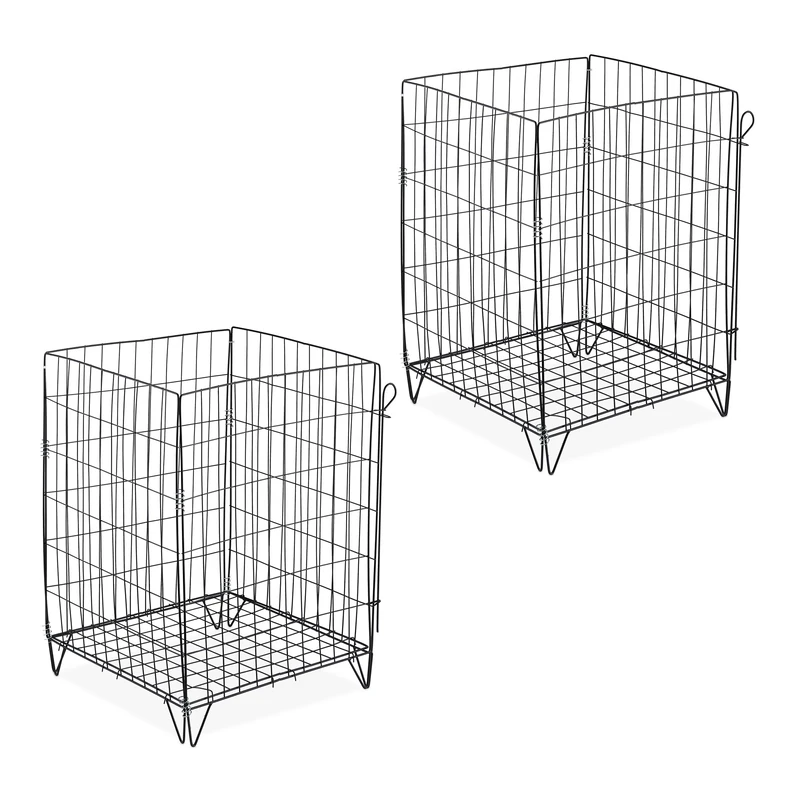 Relaxdays Metal Compost Bin, Set of 2, Grid and Legs, HxWxD: 68x46x46 cm, Wire Composter, Garden Waste, Steel, Black