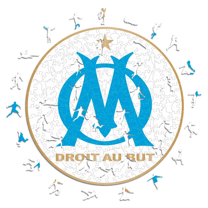 Iconic Puzzles - Marseille, Logo, Officially Licensed Wooden Puzzle, 100% Sustainable, Gift for Adults and Children, Size L, 500 Pieces