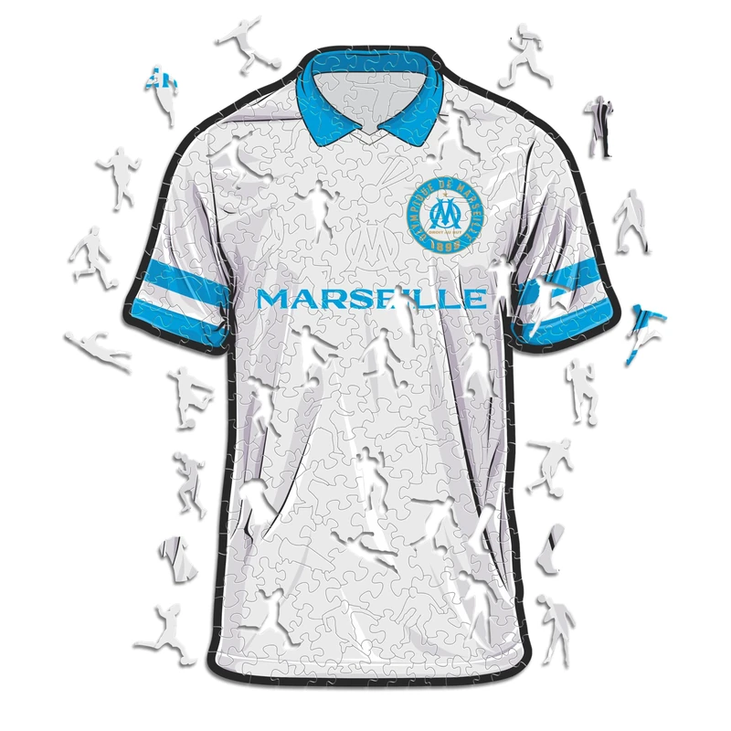 Iconic Puzzles, Marseille Jersey, 100% eco-sustainable wooden puzzle with official license,Size M, 270 Pcs