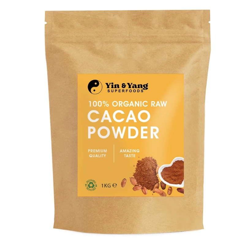 Organic Cacao Powder 1kg, by Yin & Yang Superfoods. Pure and Raw, 100% Natural, Premium Quality, High in Fibre and Protein, GMO and Palm Oil Free - Ethically Sourced