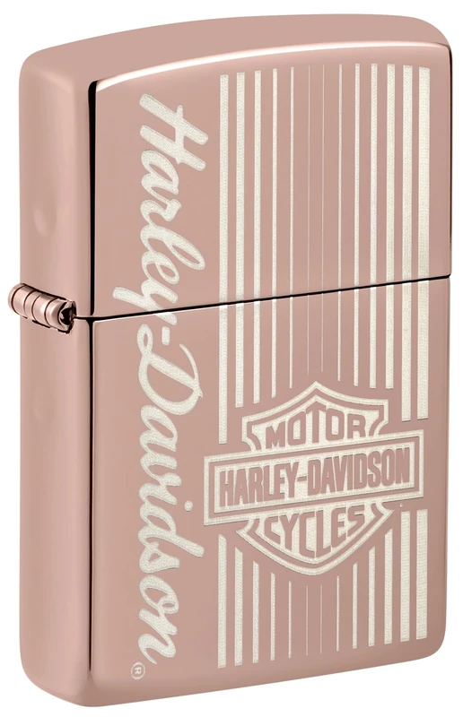 Zippo Windproof Lighter, Harley-Davidson Design – High Polished Rose Gold, Laser Engraving – Refillable, Reusable, Windproof Design – Comes in Gift Box – Made in USA