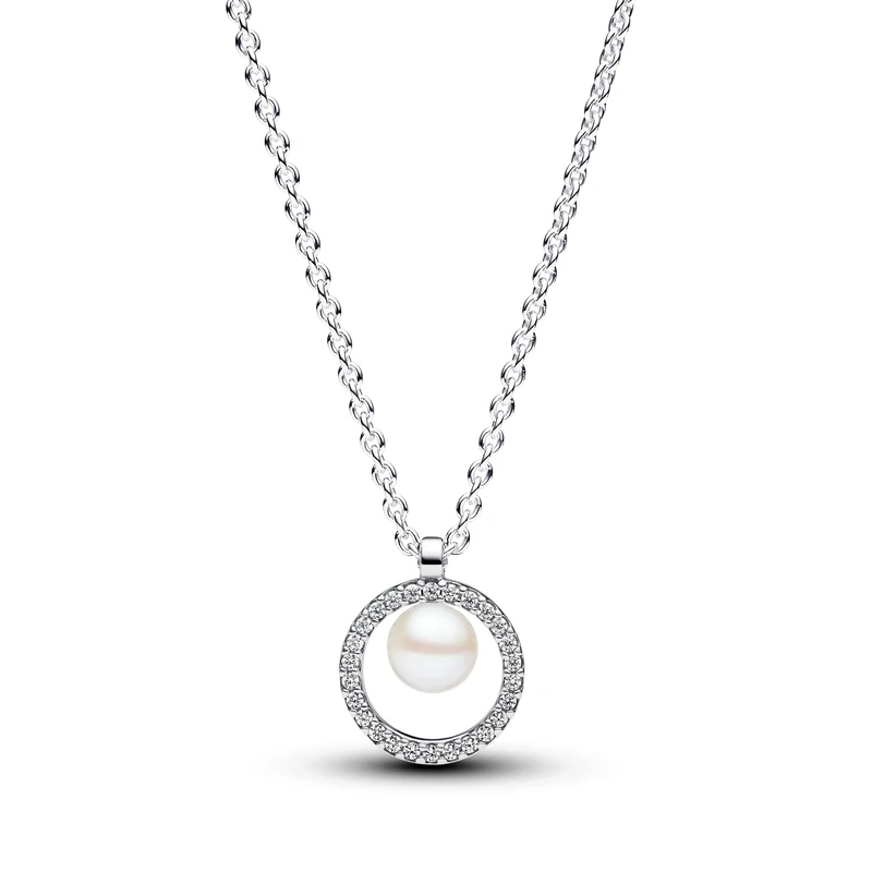 Pandora Timeless Sterling silver collier with white treated freshwater cultured pearl and clear cubic zirconia