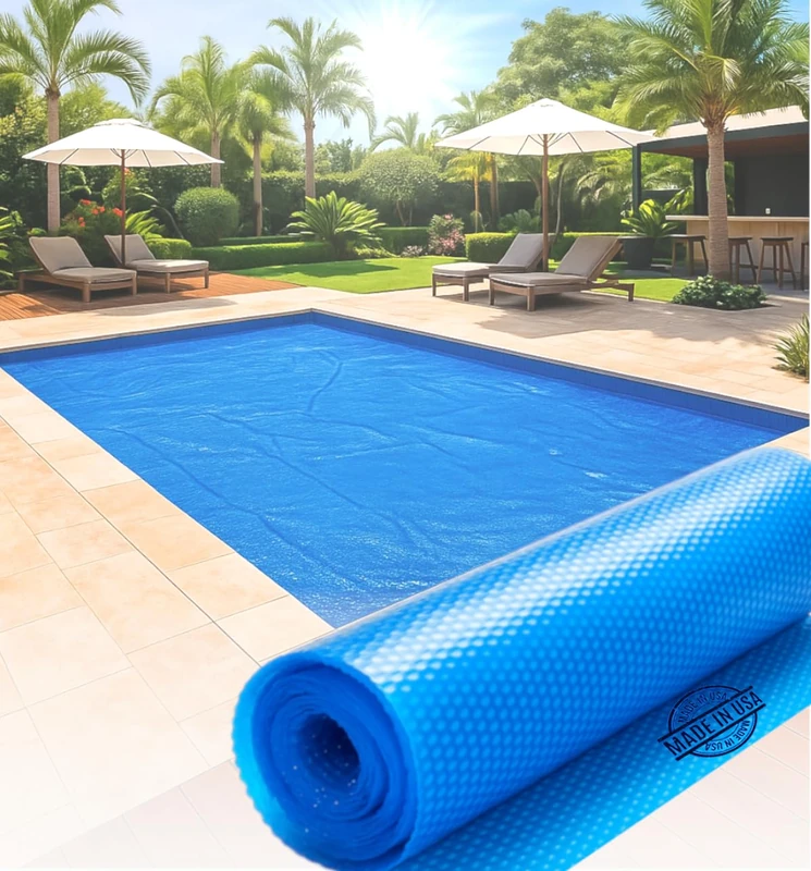 SunHeater Pool Solar Blanket - Heavy Duty Rectangular Pool Solar Cover with Bubbles - Heat Transfer Solar Pool Heater for In-Ground Swimming Pools - Durable 12 Mil Thick Polyethylene - 16' x 36' Feet