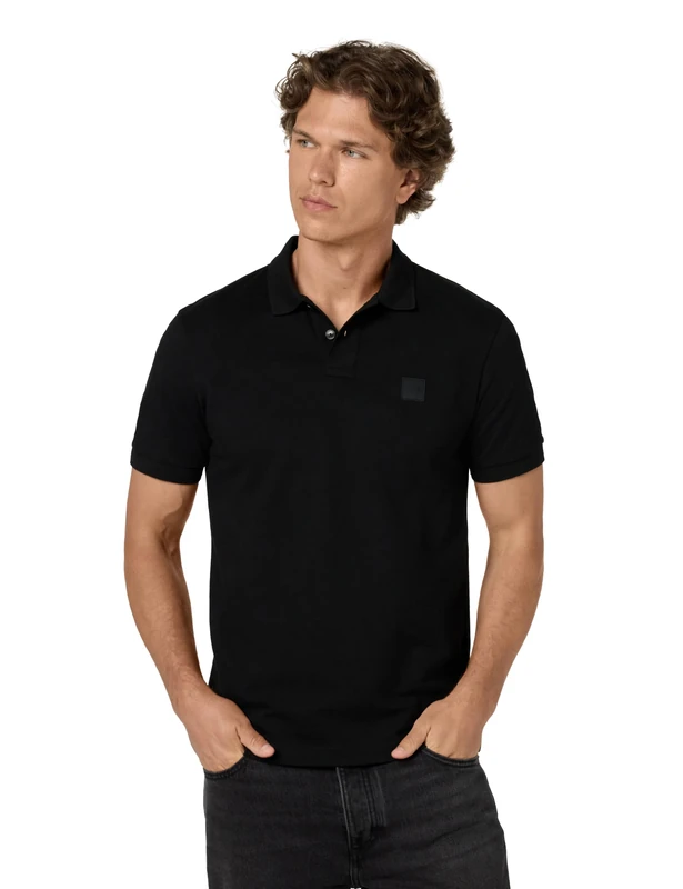 BOSS Men's Square Patch Logo Slim Fit Pique Polo Shirt, Black Currant, XL