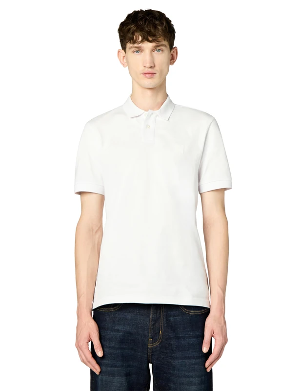 BOSS Mens Square Patch Logo Slim Fit Pique Polo Shirt Cloud White XL
