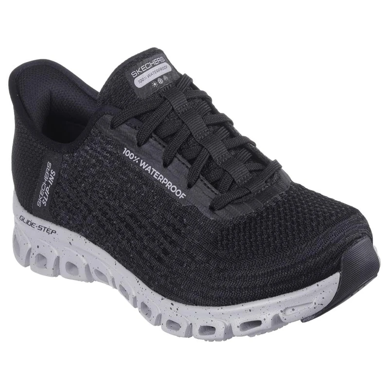 Skechers Women's Waterproof Glide Step Rainy Day Sneaker, Black/Grey=bkgy, 7.5