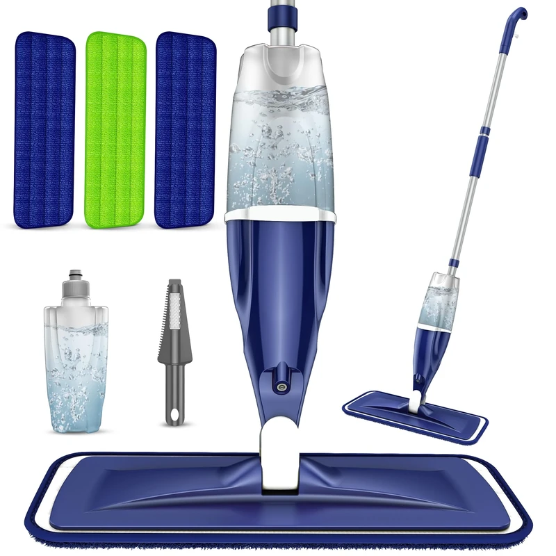 Spray Mops for Cleaning Floors - EXEGO Microfibre Floor Mops with 3 Reusable Washable Pads 1 Refillable Bottle - Dry Dust Mop for Laminate Tile Wood Hardwood Vinyl - Home Commercial Mop