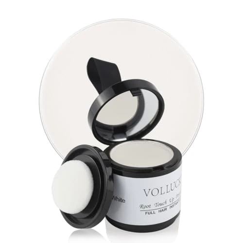 VOLLUCK Root Touch up Powder – Covers Grey Roots & Conceals Thinning Hair, Hairline Powder for Men & Women – Natural Look, Easy to Use & Compact for Quick Touch Ups (White, 10 g)