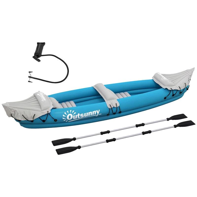 Outsunny Inflatable Kayak 2-Person Inflatable Canoe Boat Set with Air Pump, Aluminium Oars, Blue, 318 x 80 x 50 cm