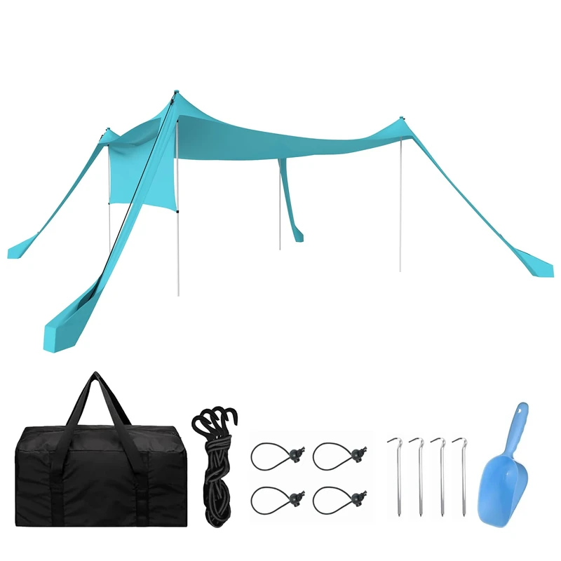 Outsunny Beach Tent, Sunshade Event Shelter with Detachable Sidewall, Reinforced Corners, Stability Poles and Carry Bag, for Camping, Trips, Fishing, Picnics, 3 x 3 m, Sky Blue