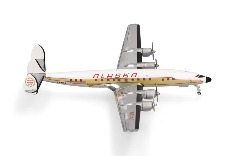 herpa 573023 airplane Alaska Airlines Lockheed L-1649A Starliner miniature at 1:200 scale, collector's item, model without stand, metal, Multicolor