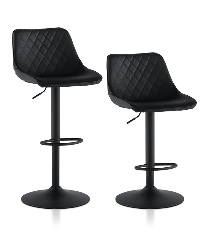 TUKAILAI Set of 2 Bar Stools Made of Faux Leather Shiny with Backrest, Swivel Chair, Modern Kitchen Stool with Footrest, Breakfast Bar Stool, 360° Rotatable, Height Adjustable, Footrest, Black - Image 1