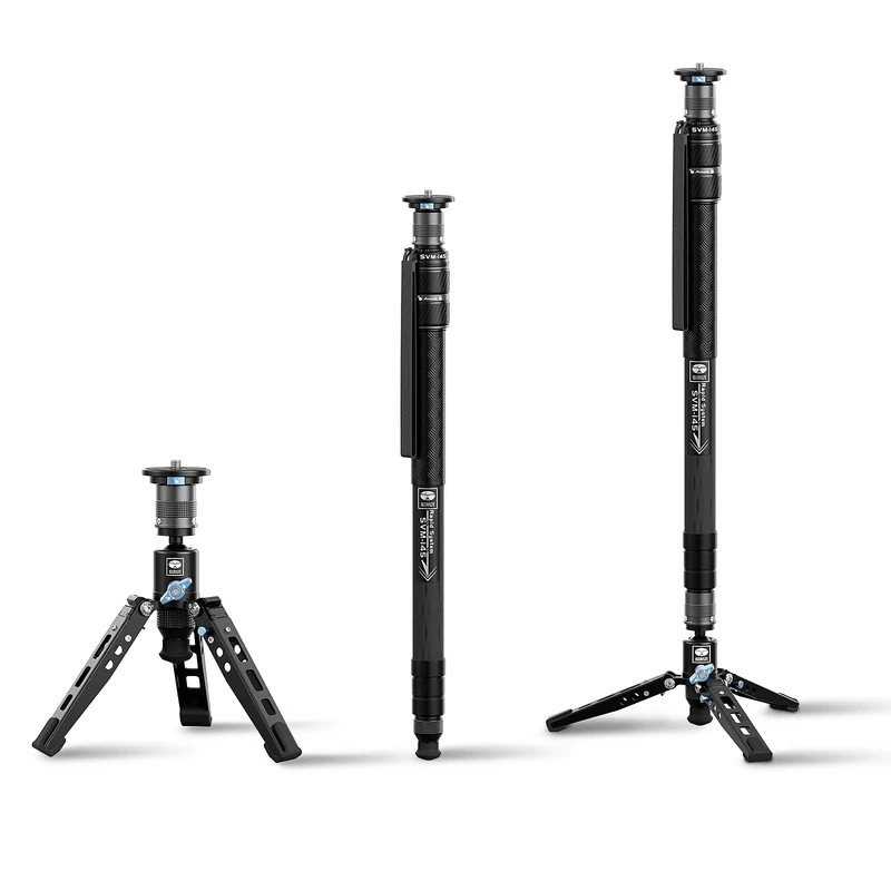 SIRUI SVM-145 Camera Monopod with Feet for Photography, 145cm Carbon Fibre Camera Monopod with Removable Tripod Stand Base, for DSLR, Camcorder, Max Load 10kg
