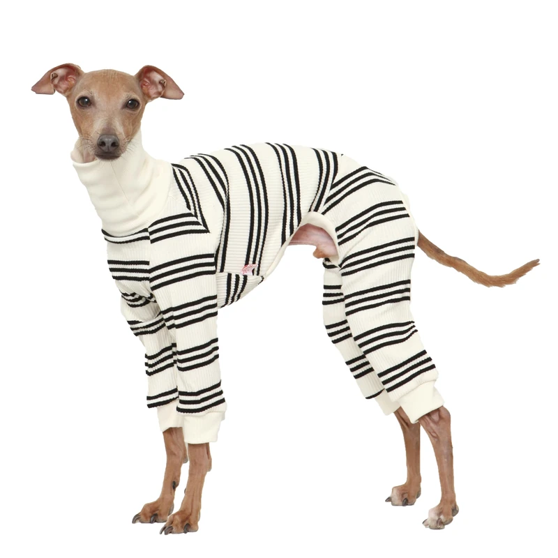 D Doggy Star Italian Greyhound Soft Stretchy Refined Stripe Whippet Jumpsuit for Dog Coat (XL, Onsi Black STR)