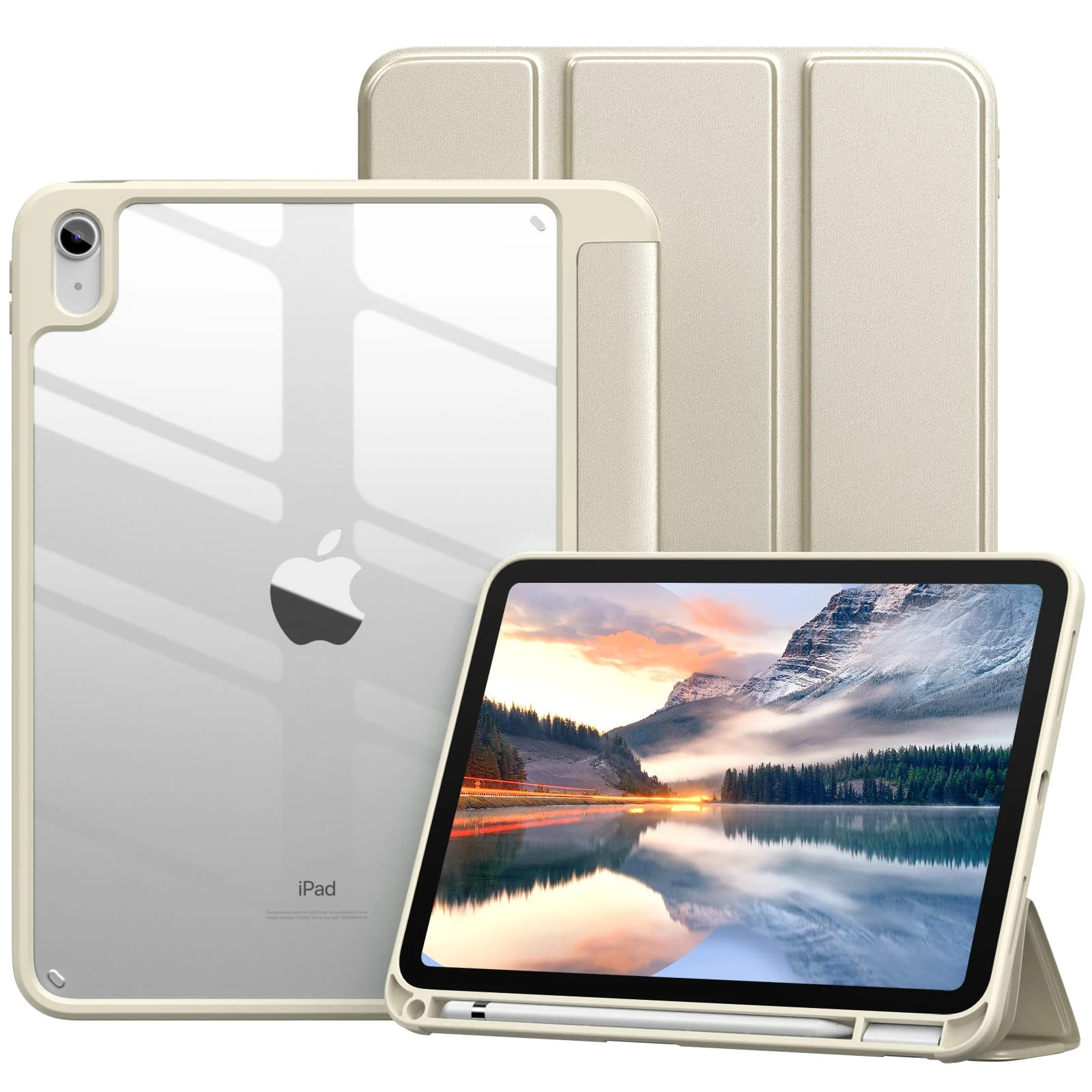 Vobafe Case for iPad A16 11th Generation 11 inch 2025/iPad 10th Generation 10.9 inch 2022, PC Clear Back Cover, Trifold Stand for iPad 11th/10th Gen with Pencil Holder, Auto Wake/Sleep, Champagne