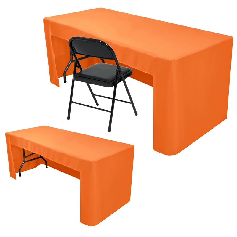 Nasitos 2 Pack 8' Fitted Cloth for Rectangular Table - Orange Trade Show Covers, Open Back Valentines Tablecloth, Washable and Wrinkle Resistant for Parties, Buffet, Baby Shower