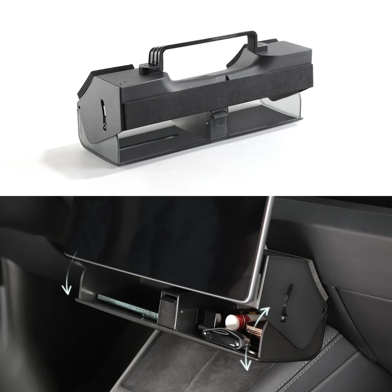 TPARTS Hidden Under Screen Storage Box for Model 3 Highland 2024 with Open-Close Design Tesla Magnetic Center Console Organizer Dashboard Vehicle Tissue Sunglass Holder