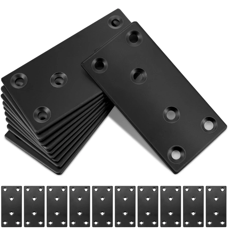 Gorffy 10Pcs Flat Brackets for Wood, 80 × 40 × 1.75mm Flat Joining Plates, Sleeper Bracket Heavy Duty, Stainless Steel Mending Plates for Connector, Metal Brackets for Wood Fixing (Black)