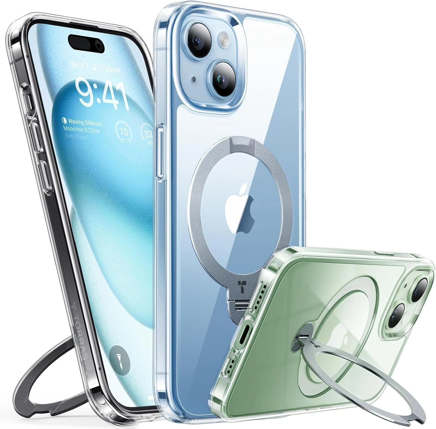 TORRAS 360° Spin Magnetic Stand for iPhone 14 Case, Compatible with Magsafe,14 FT Military Grade Shockproof Slim Protective iPhone 14 Case with Kickstand Ring Holder, Ostand Spin-Clear