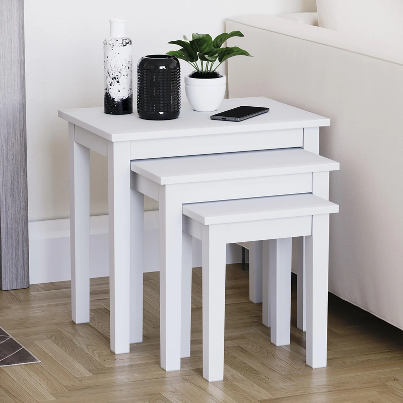Vida Designs Yorkshire Nest of 3 Tables for Living room, Stacking Side Tables, Sturdy and Easy Assembly (White)