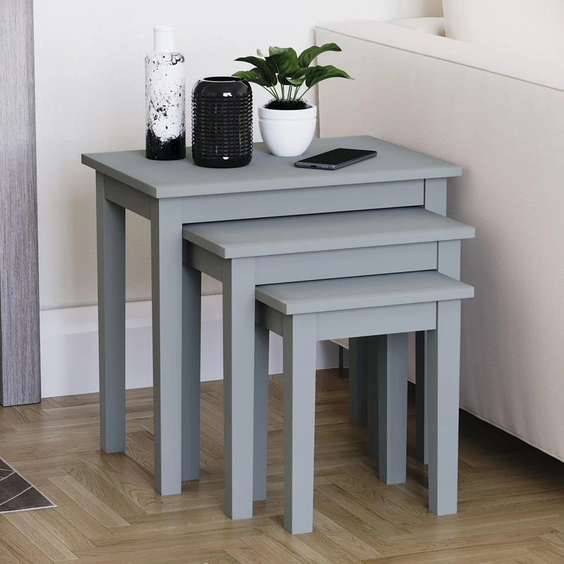 Vida Designs Yorkshire Nest of 3 Tables for Living room, Stacking Side Tables, Sturdy and Easy Assembly (Grey)