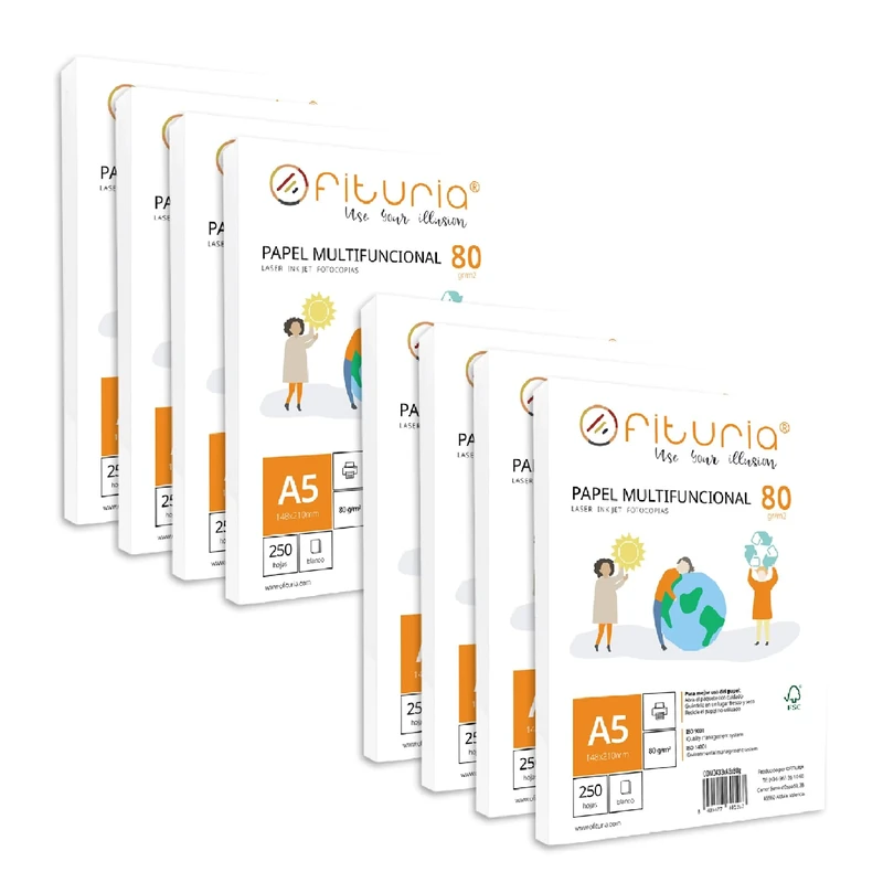 Pack of 80g A5 Sheets, 2500 Sheets, White Multifunction Paper for School and Laboratory, Ideal for Laser Printers, Inkjet Printers or Copiers - Ofituria