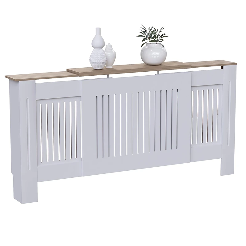 Vida Designs Arlington Radiator Covers (White, Adjustable) Entryway Living Room Home Furniture (83 H x 140-204 W x 19 D cm)