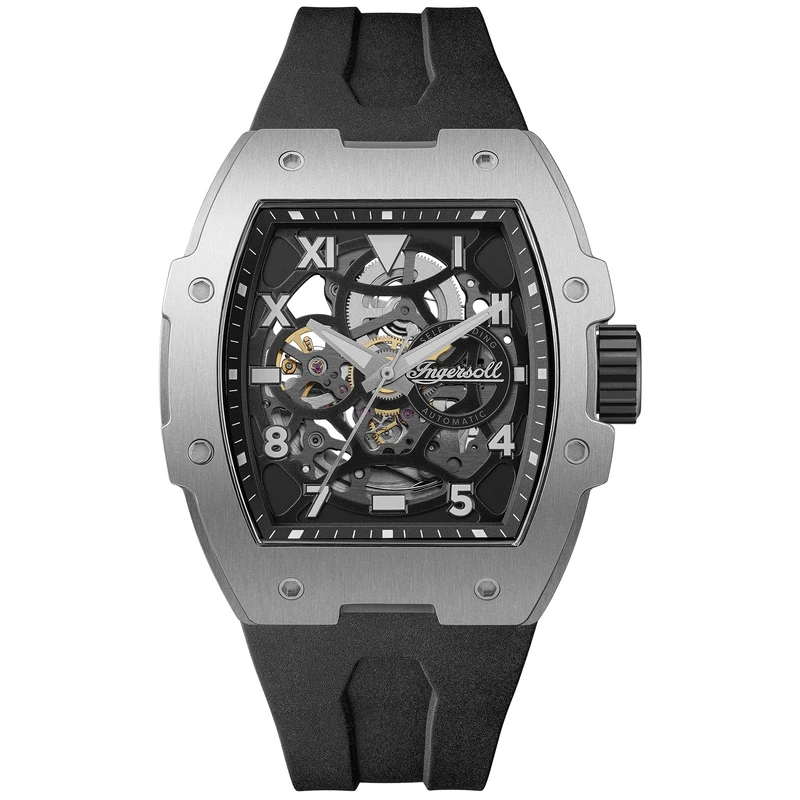 Ingersoll The Play Mens 45mm Automatic Watch with Black Skeleton Dial and Black PU Strap I15301