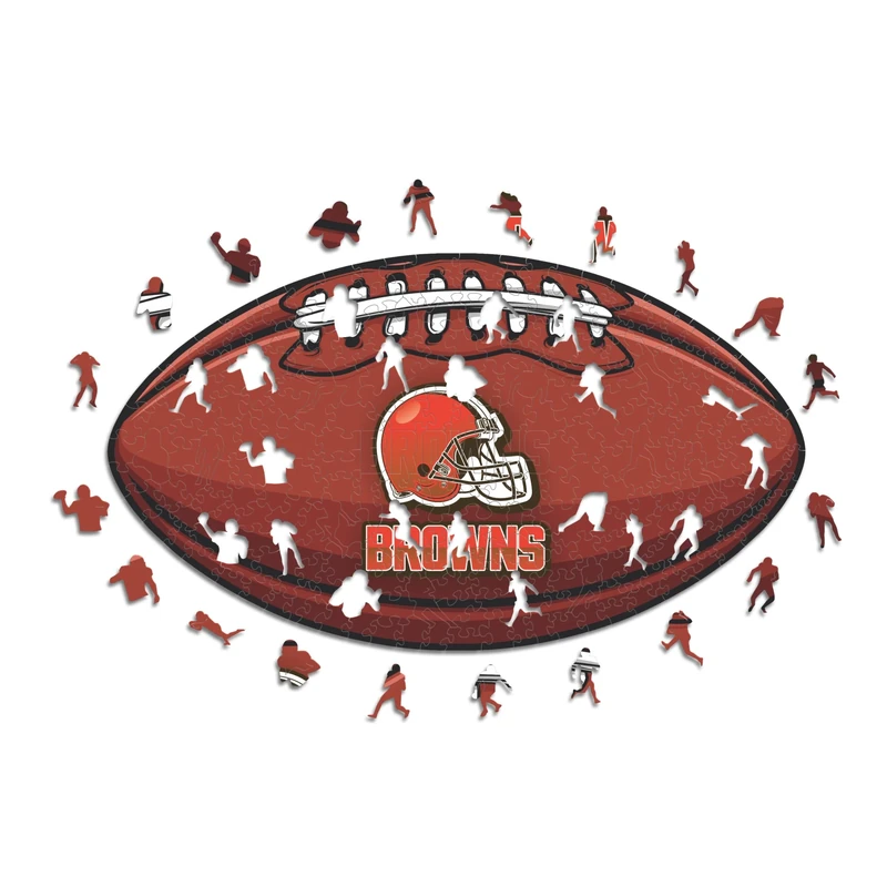 Iconic Puzzles, Cleveland Browns Crest, 100% eco-sustainable wooden puzzle with official license NFL, size L, 500 pieces