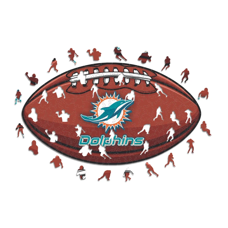 Iconic Puzzles, Miami Dolphins crest, 100% eco-sustainable wooden puzzle with official license NFL, size M, 270 pieces