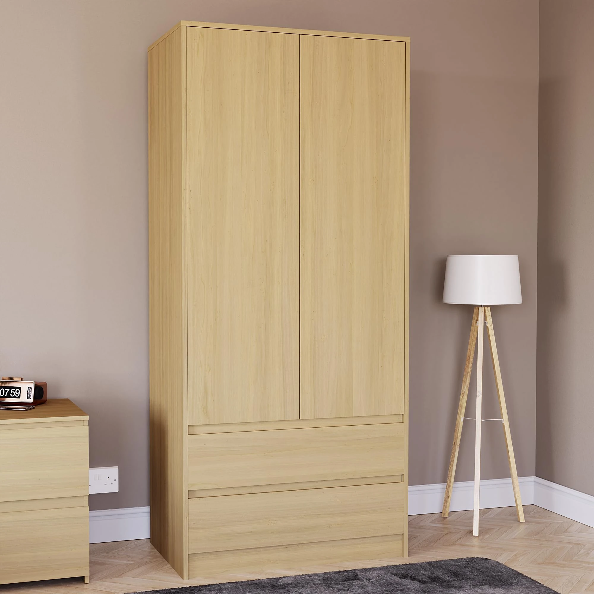 Vida Designs Denver 2 Door Wardrobe With 2 Drawers, Modern Bedroom Furniture (Pine)