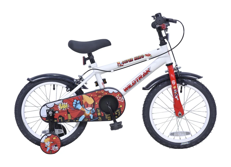 WildTrak - Superhero - 16 Inch Bike for Children 4-6 Years Old with Training Wheels - White