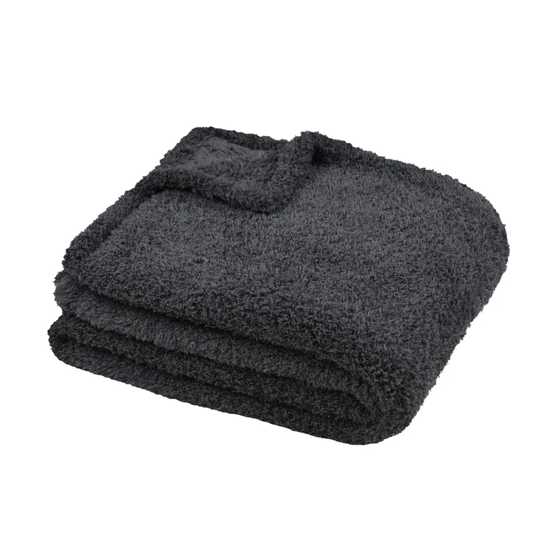 STOF - Blanket - Size 180 x 220 cm - 100% Polyester - Anthracite - Montreal Model - Blanket - Soft Warm Fluffy Plain