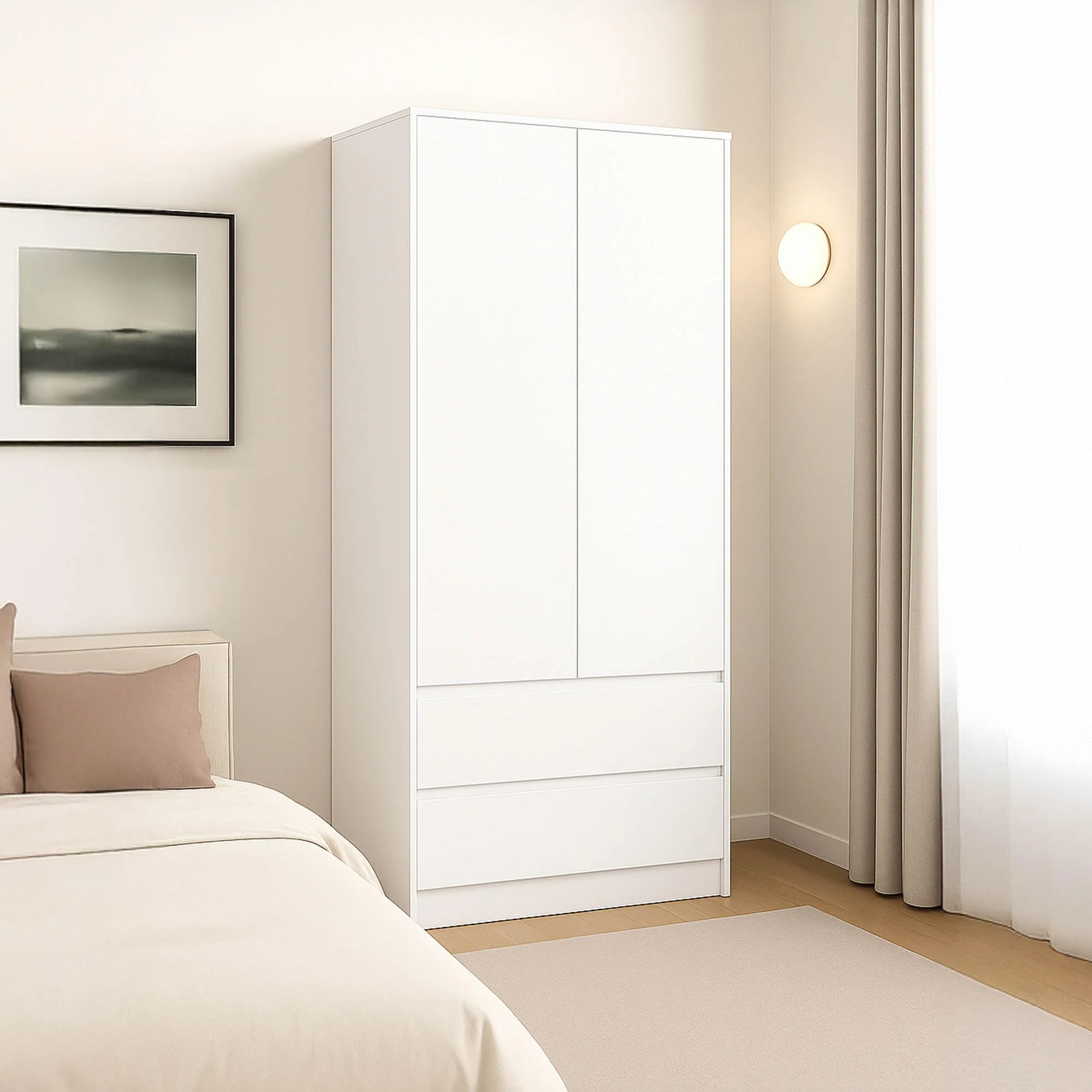 Vida Designs Denver 2 Door Wardrobe With 2 Drawers, Modren Bedroom Furniture (White)