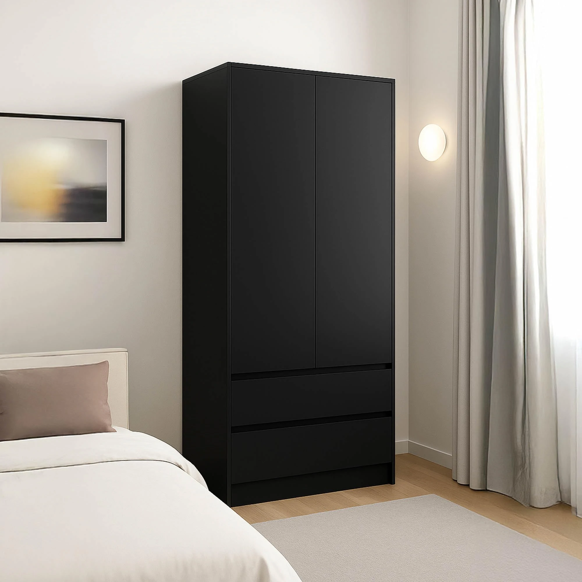 Vida Designs Denver 2 Door Wardrobe With 2 Drawers, Modren Bedroom Furniture (Black)